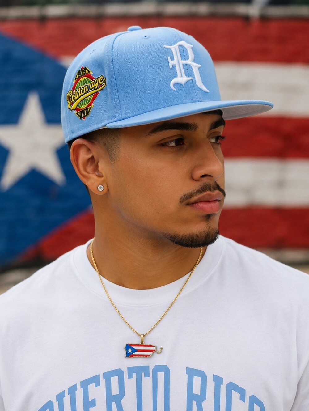 Puerto Rico PR Golden Age Snapback Hat Light Blue Flat Bill Baseball Cap